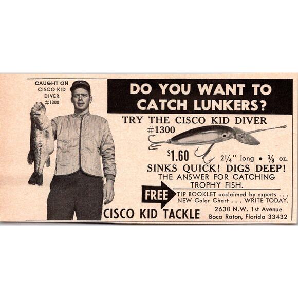 None and/or Unknown Other - Cisco Kid Tackle Cisco Kid Diver Sinks Quick Boca Raton FL 1966 Ad SAH8-3